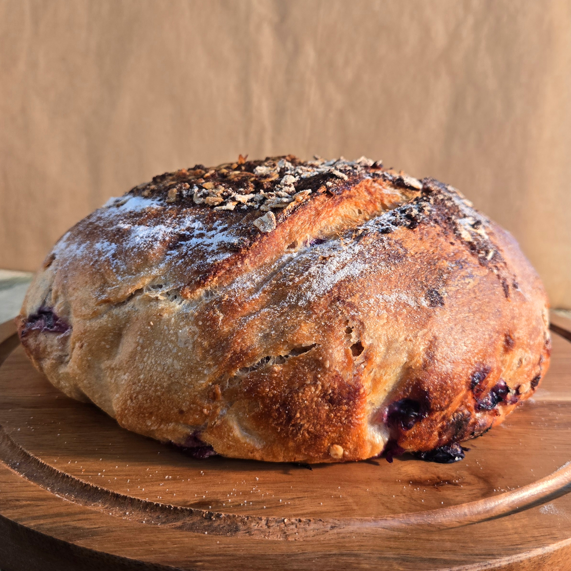 Wild Blue Morning blueberry streusel sourdough loaf